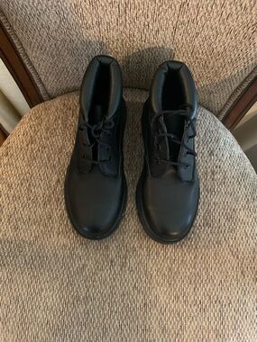 Kids Black Leather Lace-Up Boots